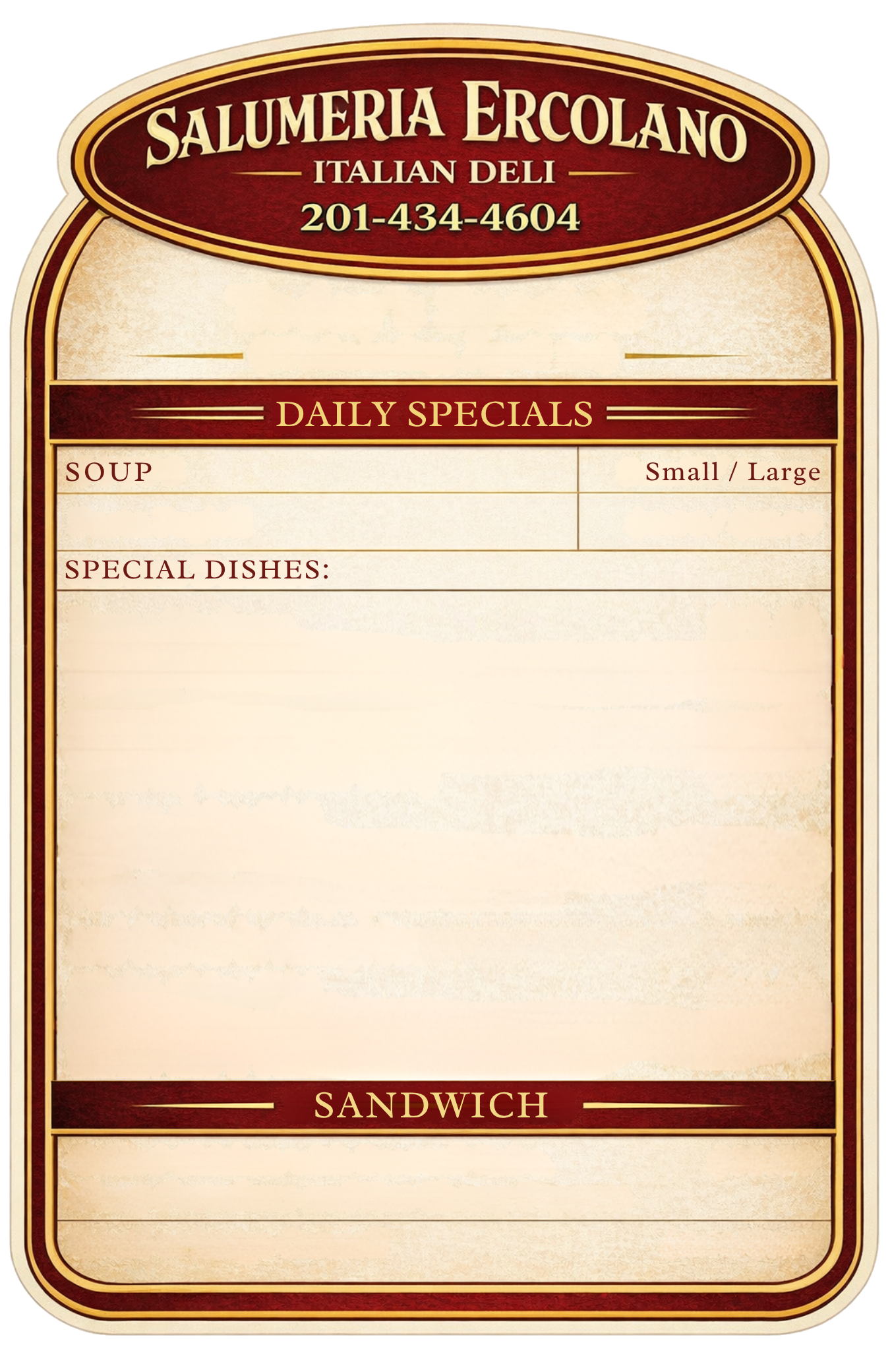 Blank daily specials menu template