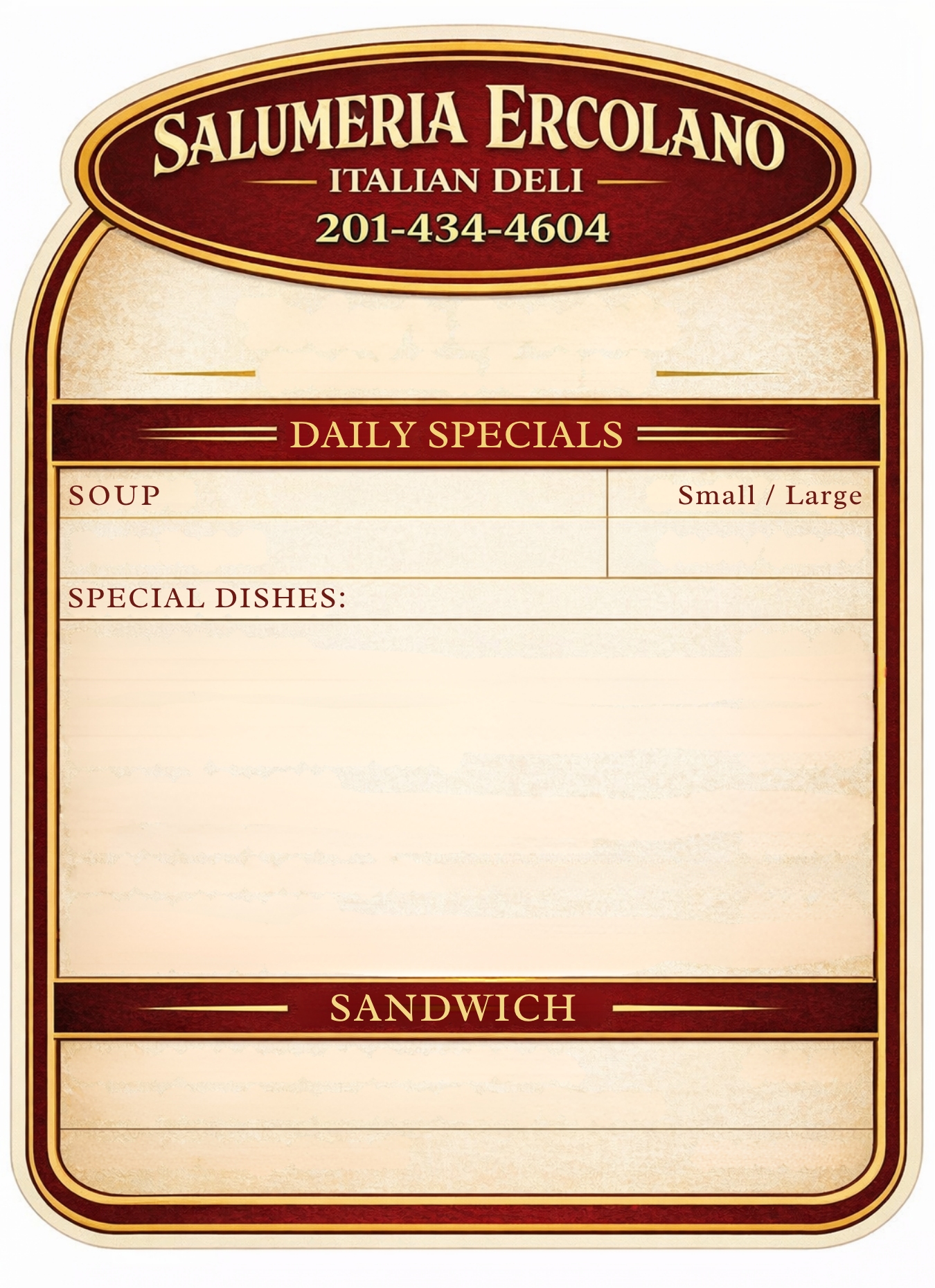Blank daily specials menu template